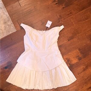 Showpo Off-Shoulder Cream Dress pleated dress